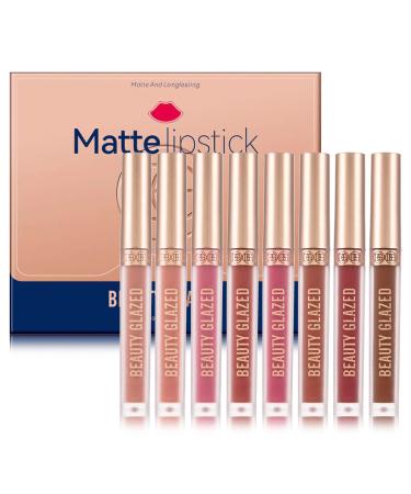8PCS Matte Liquid Lipstick Set Non-Stick Cup Waterproof Long Lasting Birthday Edition Durable Liquid Lipgloss Beauty Cosmetics Makeup Set Gifts for Women Girls (Matte Lipstick)