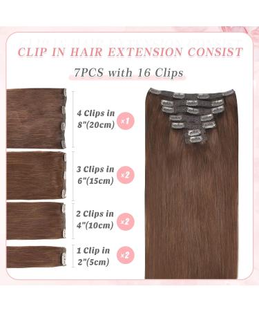 Copper Brown Clip in Hair Extensions - 7 Pieces Real Human Hair Seamless Straight Weft - 8 Inch (40g) - for Women - Buy Online on GoSupps.com
