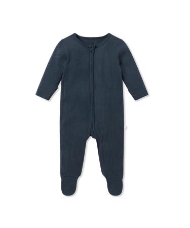 MORI Baby Boys and Girls Ribbed Zip Up Sleepsuit - Organic Cotton and Bamboo Unisex Footed Pyjama - Comfortable Toddler Nightwear 18-24 Months Ribbed Navy
