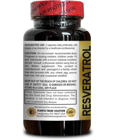 OLANTA TRADE SOLUTION Resveratrol Antioxidant Supplement All Natural Powerful Antioxidant 500mg Trans-Resveratrol 60 Capsules - Buy Online on GoSupps.com