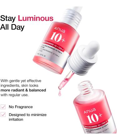 ANUA S rum 10% niacinamide + 4% acide tranexamique c ramide acide hyaluronique vitamine B12 couleur naturelle pour peaux sensibles peau de verre cor enne sans parfum (30 ml / 1 01 fl.oz.) - Buy Online on GoSupps.com