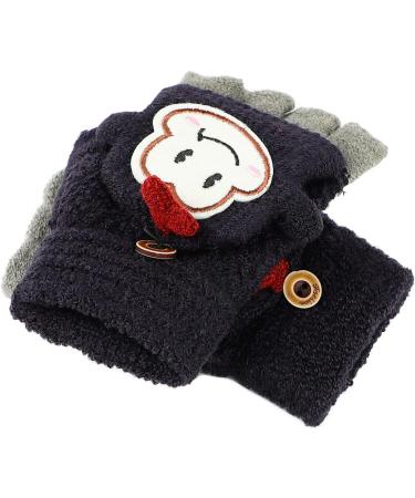 Kids Cute Cartoon Monkey Knitted Mittens - Warm Convertible Thermal Gloves for Children 3-8 Years - Dark Blue - Buy Online on GoSupps.com
