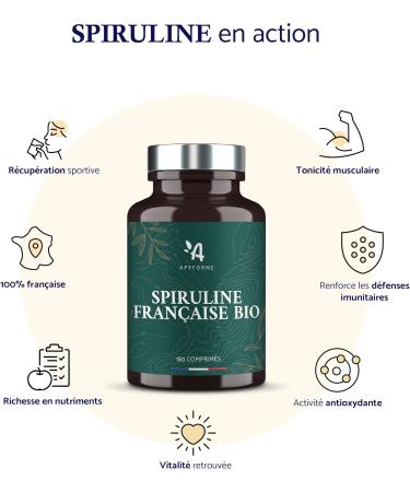 Apyforme - Organic French Spirulina - High Concentration up to 25% Phycocyanin - Eco-Friendly Peasant Culture - 180 Super Protein Tablets - Origin France - Buy Online on GoSupps.com