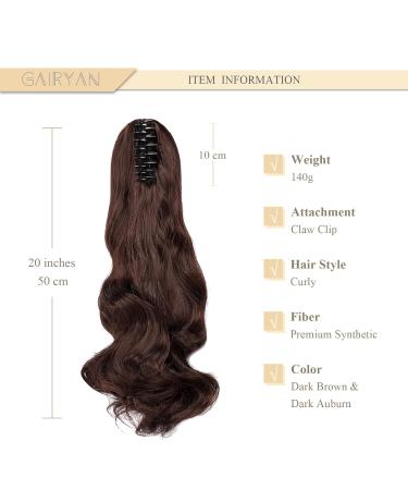 Buy Gairyan 50cm Ponytail Hair Extensions | Long Curly Claw Clip-in Wavy Synthetic Hair - Dark Brown & Dark Auburn - Buy Online on GoSupps.com