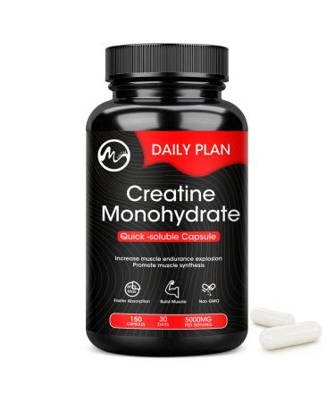 Creatine Monohydrate Capsules 5000MG - Unflavored Creatine pills 150 Capsules - Muscle Strength Supplement - Support Energy /Athletic /Workout Anti-fatigue for Men Women