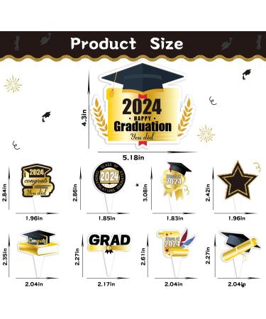 72pcs Graduation Cupcake Toppers 2024 Cake Topper Decorations Black and Gold Class of 2024 Congrats Grad Theme Party Supplies Graduate Party Cake Picks - Buy Online on GoSupps.com