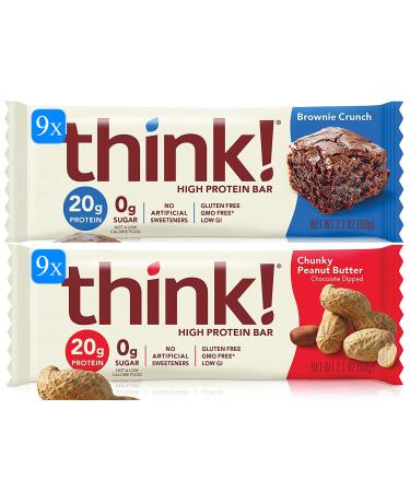 Bulk Buy think! High Protein Bars 18 Bar Variety Pack - 9 Chunky Peanut Butter, 9 Brownie Crunch (2.1 Oz Bars) 18 Count (Pack of 1)
