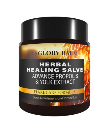 Glory Balm Herbal Healing Salve | Skin Flare Care Relief Formula | Propolis & Egg Yolk Extract | Mango Butter Grapeseed Oil Beeswax | Unscented 4oz