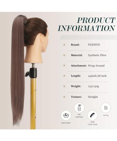 FESHFEN Straight Long Wrap Around Ponytail Extension 28 Synthetic Hair Clip in Hairpiece - Light Golden Brown (Pack of 1) - Buy Online on GoSupps.com