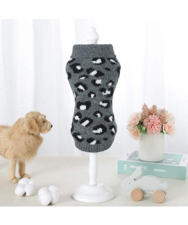 FAMKIT Dog Sweater - Winter Knitwear for Small Dogs | Leopard Pattern Warm Puppy Clothes (M: 3-5KG) - Gray - Buy Online on GoSupps.com