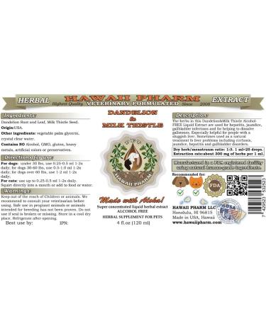 Organic Dandelion & Milk Thistle Herbal Supplement for Pets - Alcohol-Free Liquid Extract by HawaiiPharm - 2x4 oz - Buy Online on GoSupps.com