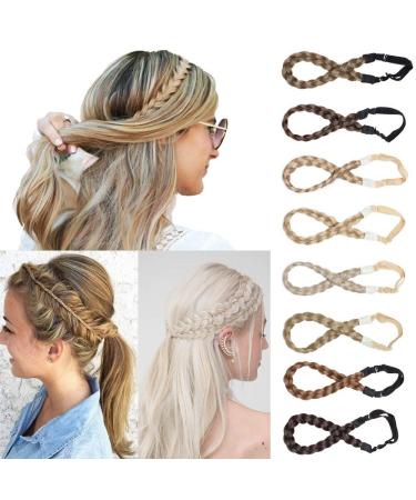 Silk-co women hair band 3 strands dark brown artificial hair braided headband elastic hair band for women and girls wedding vintage with hair tie hair part braids extensions 1.5cm wide dark brown