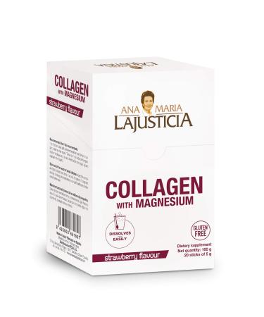 ANA MARIA LAJUSTICIA - Collagen + Magnesium Powder Sticks. Strawberry Flavour - Travel Pack. Hydrolized Collagen for Healthy Skin Bones Nails and Joints. Dairy Gluten and Sugar Free.