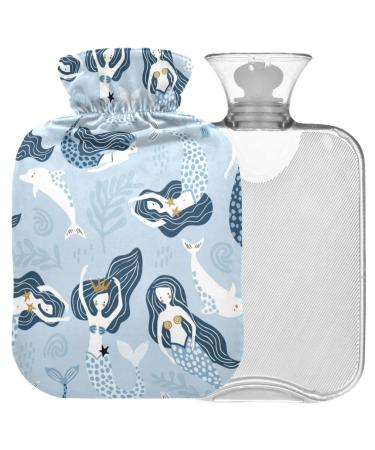 Naanle cartoon mermaid heat bottle with reference transparent bag hot water bottle 1l hot hot water bottle for bed handfoot heat pain relief heat and cold therapy