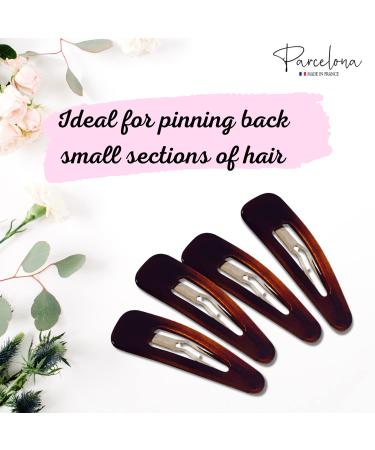 Parcelona French Mini Set of 4 Small Celluloid Acetate Snap Hair Clips - Tortoise Shell Brown - Made in France - Buy Online on GoSupps.com
