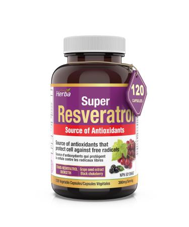 Herba Resveratrol Supplement - 120 Capsules | 98% Trans-Resveratrol with Quercetin Echinacea Grape Seed Extract and Aronia | Powerful Antioxidant Supplement | Made in Canada