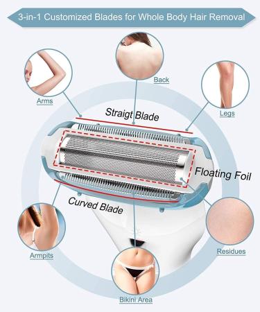 Brori Electric Lady Shaver - Women's Razor Bikini Trimmer | Wet & Dry, Rechargeable, Cordless, LED Light, Blue - Buy Online on GoSupps.com