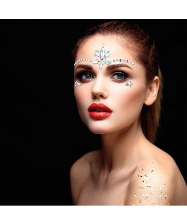 Noctilucent Rhinestone Mermaid Gem Face Stickers and Holographic Glitter Set - 6 Pieces Body Jewel Stickers for Costume Party and Wedding - Buy Online on GoSupps.com