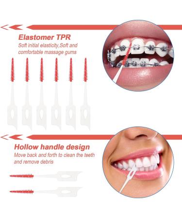 Skhaovs 230-Piece Double-Sided Soft Silicone Interdental Brushes & Toothpicks for Effective Tooth Cleaning - Light Red - Buy Online on GoSupps.com