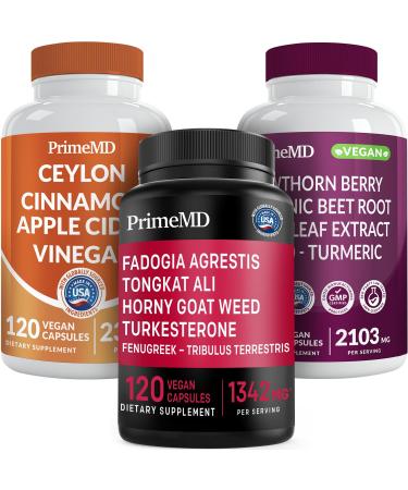 Ceylon Cinnamon (1pk) Fadogia Tongkat Ali (1pk) and Nitric Oxide (1pk) Supplement Bundle - Potent Vitamins for Heart Energy Male Well-Being & Immune Support - Non-GMO Vegan Gluten-Free