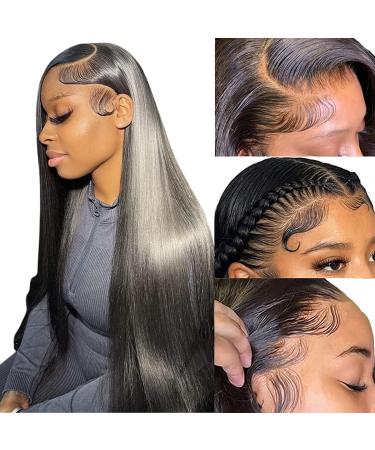 22 Inch Straight Human Hair Lace Front Wig | HD Transparent Lace Frontal Wig with Baby Hair | Pre Plucked & Glueless | Natural Color - Buy Online on GoSupps.com