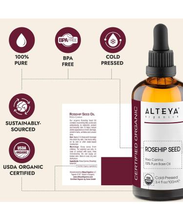 Alteya Bio Rosehip Oil 100ml - 100% USDA Organic Cold-Pressed Moisturizing & Therapeutic Quality - Buy Online on GoSupps.com