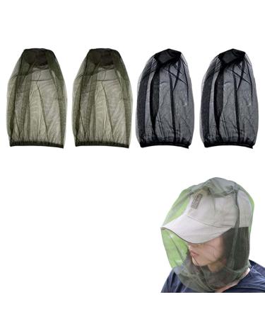 Dinghaole 4 PCS Midge Head Net Nylon Mosquito Head Protecting Net for Outdoor Hiking Camping - Fine Mesh Insect Netting - Face Neck Netting Cover Black and Green