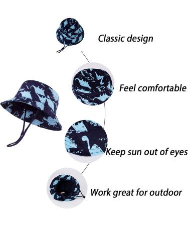 LANGZHEN Baby Girls Beach Sun Protection Hat | Adjustable Toddler Kids Wide Brim Summer Play Hat | Navy Dinosaur Design | 1-2 Years - Buy Online on GoSupps.com