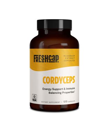 FreshCap Cordyceps Capsules 120 Count 60 Day Supply - Natural Energy Exercise Performance and Endurance - 1000 mg (32% Beta glucan 0.3% Cordycepin) Organic and Vegan