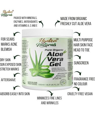 Organic Aloe Vera Gel 500ml - Face, Body, Hair, Sunburn Relief - Hydrating, Cooling, Refreshing - Vegan & Cruelty-Free - Buy Online on GoSupps.com