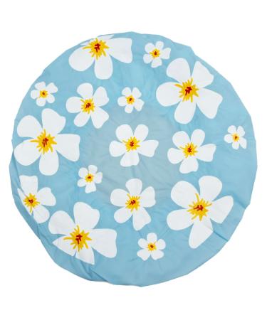 Shower hood blue shower cap flower motif