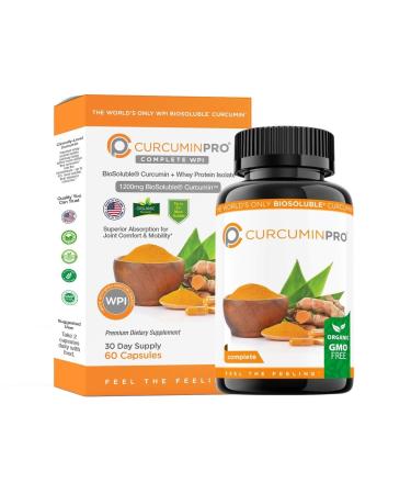 CurcuminPro Complete High Absorption Turmeric Supplement. Protein-Powered Turmeric Curcumin Capsules with BioSoluble Curcumin for Maximum Effectiveness. Natural Curcumin Supplement (60 Count)