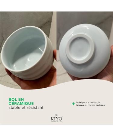 KIYO Set Matcha Th Matcha C r monie + Kit Complet Blanc : Bol en C ramique Fouet Bambou Support & Cuill re | C r monie du Th Japonaise Coffret Cadeau F tes & Pr paration Authentique Kit Blanc Ivoire avec Matcha - Buy Online on GoSupps.com