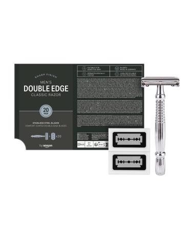 by Amazon Men's Double edge classic razor with blades 20 Count (Pack of 1)