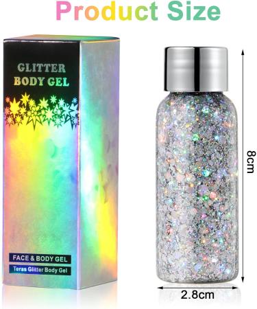 URAQT Body Glitter Gel 3Pcs - Holographic Mermaid Sequins Chunky Glitter Set - Sparkling Glitter for Face, Body & Hair - Silver, Gold, Purple - Buy Online on GoSupps.com