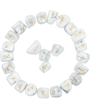 Crocon Howlite Rune Stones Set - Engraved Elder Futhark Crystal Runes for Reiki Healing and Meditation | Chakra Balancing Stones for Beginners - Includes Crystal Guide & Pouch | 15-20mm - Buy Online on GoSupps.com