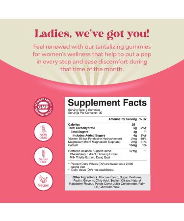 Hormone Balance Gummies for Women - PMS & Cycle Support with Vitamin B6 & Dong Quai - Menopause & Mood Relief - Buy Online on GoSupps.com
