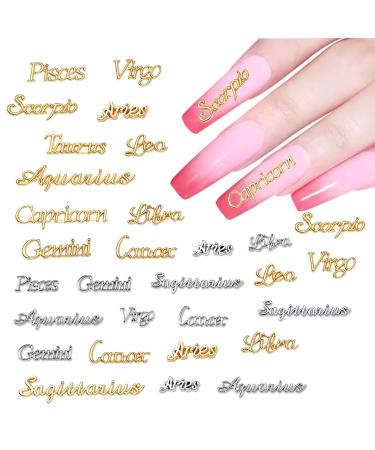 Zodiac Nail Charms 3D Zodiac Nail Charms for Acrylic Nails Alloy Twelve Constellation Zodiac Virgo Leo Aries Taurus Gemini Capricorn Charms for DIY Nail Art (A-48pcs)
