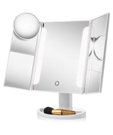 Vanity Mirror  Makeup Mirror with Light  Lighted Makeup Mirror  LED Mirror w/ 1x Magnifying Vanity (2-Pc. Set) Portable  Trifold Mirror | Brighter Clarity  Lit Daylight HD Lighting | Apply Cosmetics