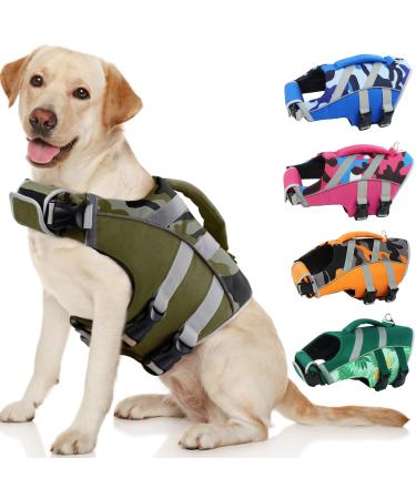 Kuoser life jacket Dog durability dog vest excellent buoyancy life jacket dog small large medium high safety dog swimming vest large dogs green m m green camouflage