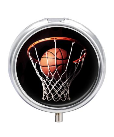 Round Pill Box Basketball Print 3 Compartment Medicine Pill Case Print Pill Organizer Decorative Metal Portable Pill Box Pocket Pill Box Style