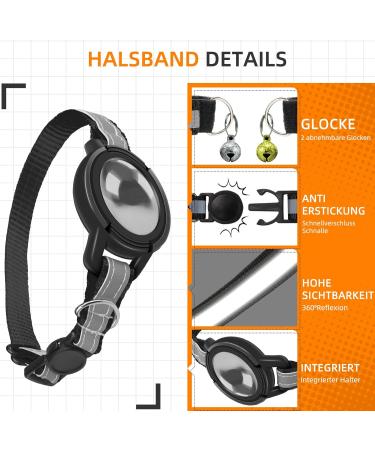 Reflective GPS Cat Neck Band with Apple AirTag Holder | Adjustable & Safe for Cats Kittens & Small Dogs - Black - Buy Online on GoSupps.com