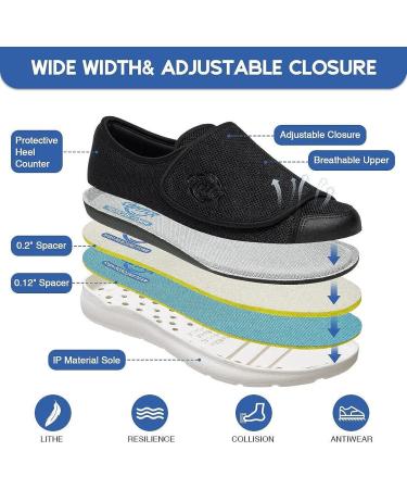 DENACARE Women's Wide Width Lightweight Shoes with Adjustable Closure for Diabetic Edema - SW2 7 Wide Dk-black - Buy Online on GoSupps.com