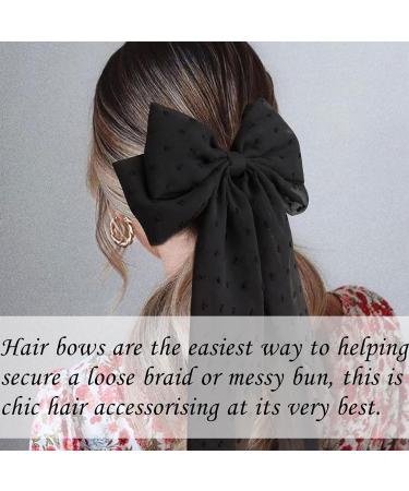 2 Pcs Big Hair Bow Hair Bows For Women Bow Hair Clip Elegant Solid Color French Barrette Bows For Hair With Long Polka Dot Bow Hair Barrettes Accessories Bow Hair Clips For Women Girls(White+Black) 2 White+Black - Buy Online on GoSupps.com