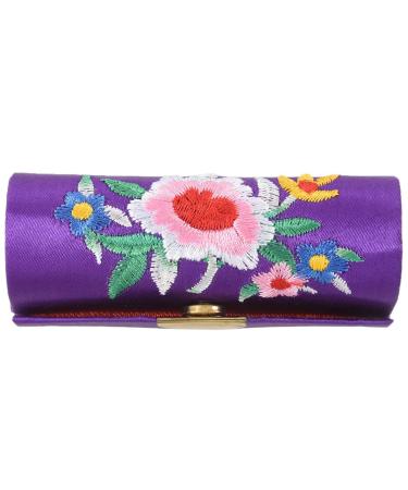 Fcuajdkq Women's Floral Embroidered Lipstick Case Purple