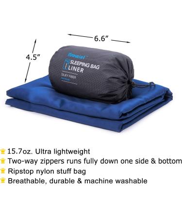Browint Premium Sleeping Bag Liner | All Around Two-Way Zippers | Extra Wide 87x41 | Breathable Lightweight Travel Sheet | Multifunctional for Camping & Hotel | All Seasons, Navy Blue - Buy Online on GoSupps.com