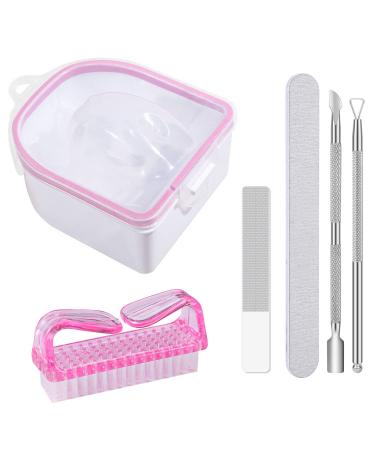 Nail Soaking Bowl  Soak Off Bowl Gel Polish Remover Manicure Bowl for Acrylic Nails with Cuticle Peeler Cuticle Pusher Nail Files for Salon Home Nail Art (Pink)