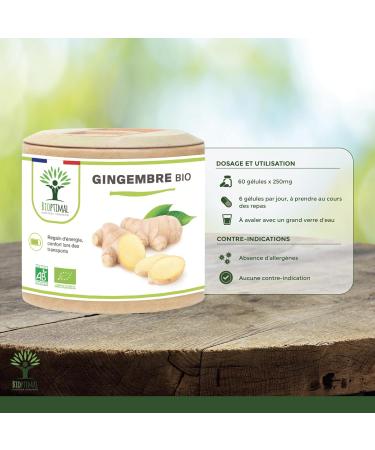 Gingembre Bio - Bioptimal - Compl ment alimentaire - Energie Mal des transports Digestion Sexualit - Poudre de Racine - 270 mg par G lule - Fabriqu en France - Certifi par Ecocert - 60 g lules 60 unit (Lot de 1) - Buy Online on GoSupps.com