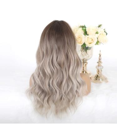 LANOVA 18 Brown Ombre Ashy Silver Wigs with Bangs | Synthetic Glueless Wigs for Women - Buy Online on GoSupps.com