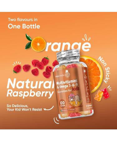 Multivitamin for Kids - 120 Natural Raspberry & Orange Flavour Chewable Gummies (2 Month Supply) - Low-Sugar Childrens Multivitamins with Zinc & Omega 3 6 & 9 - Vegetarian Vitamins for Kids Multivitamin Gummies - Buy Online on GoSupps.com